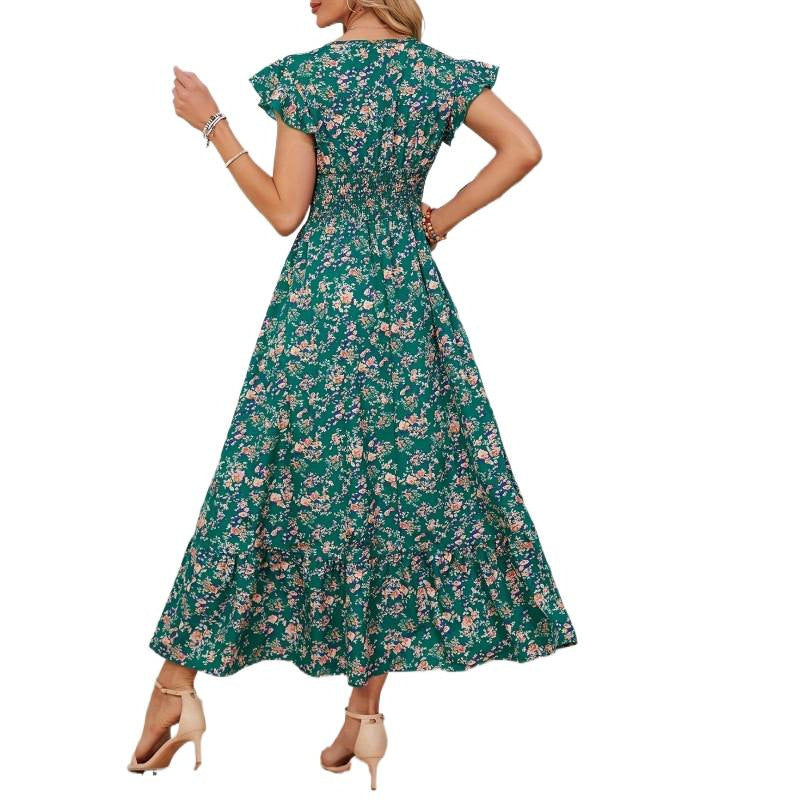 Damen Maxikleid mit floralem Design und voluminösen Ärmeln