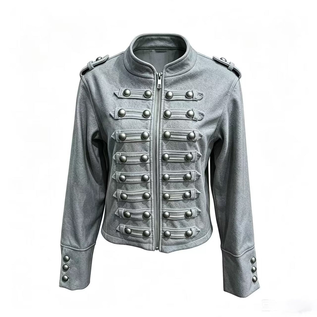 Damen Kurzjacke im Military‑Stil mit Stehkragen, Zierknopfleiste und Schulterklappen Nord Taschen