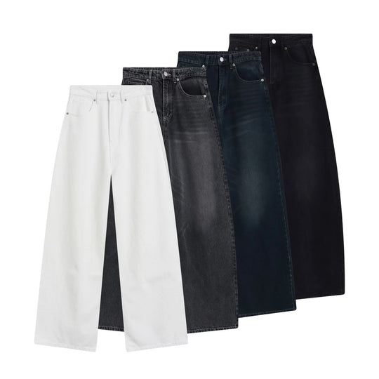 Damen High-Waist Denim-Jeans mit weitem Bein und Fünf-Taschen-Design Nord Taschen