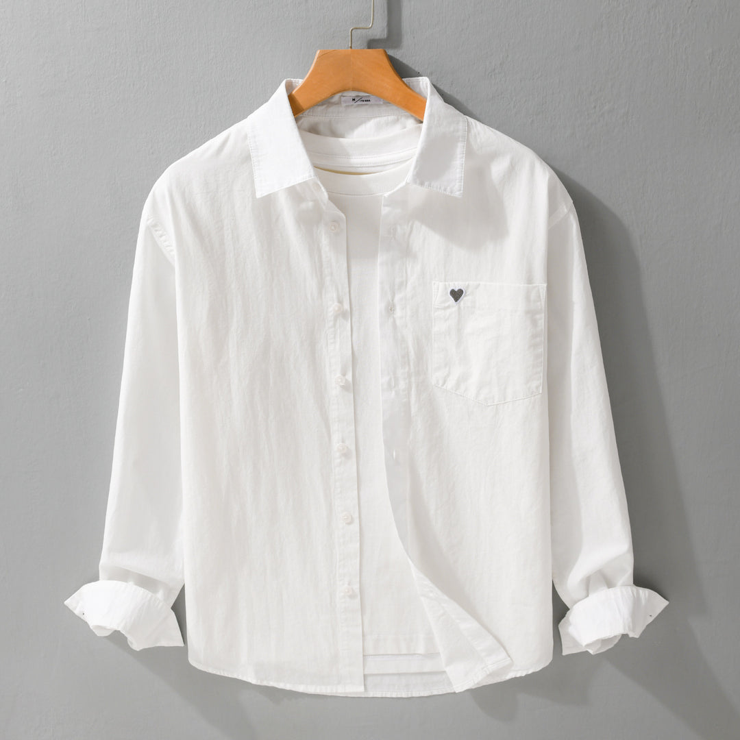 Herren Leichtes Baumwoll-Overshirt mit Brusttasche und dezenter Herzstickerei Nord Taschen