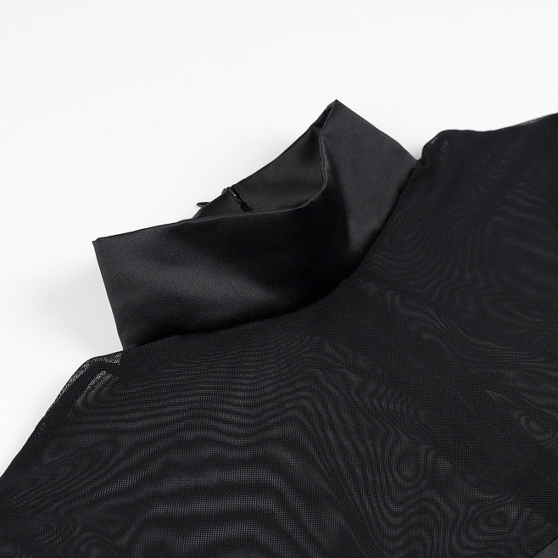 Damen kurzes Mesh-Overlay-Skaterkleid mit Stehkragen und taillierter Korsage Nord Taschen