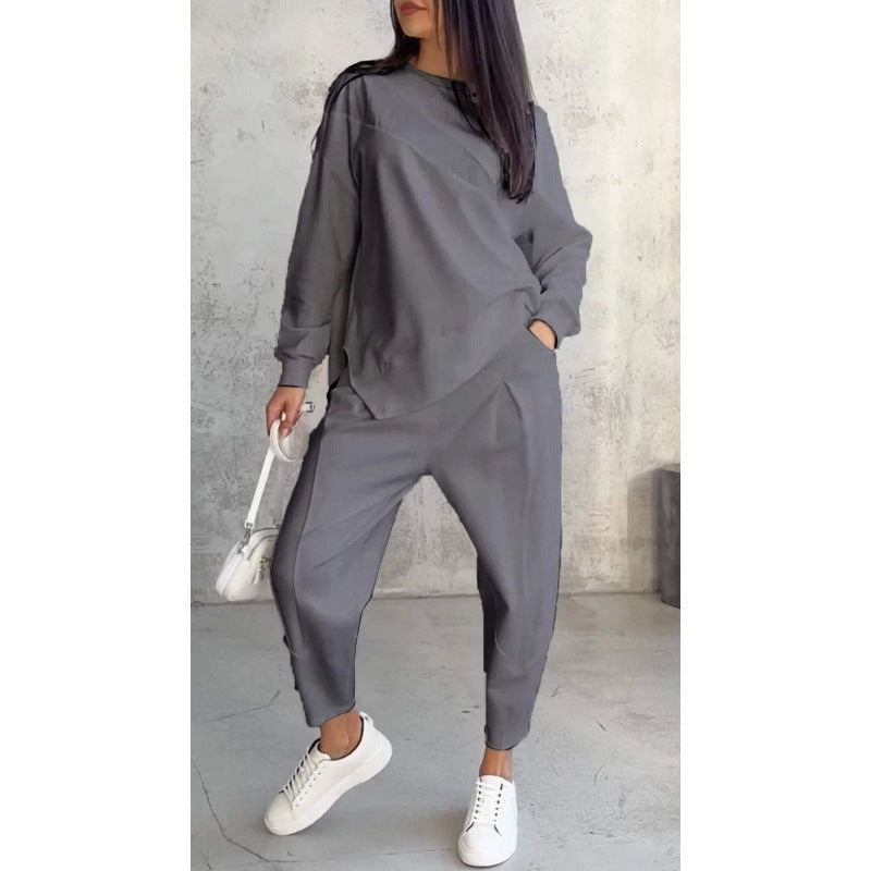 Damen Lässiges Zweiteiliges Lounge-Set mit Oversize-Sweatshirt und taillierter Tapered-Hose Nord Taschen