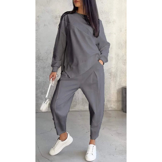 Damen Lässiges Zweiteiliges Lounge-Set mit Oversize-Sweatshirt und taillierter Tapered-Hose Nord Taschen