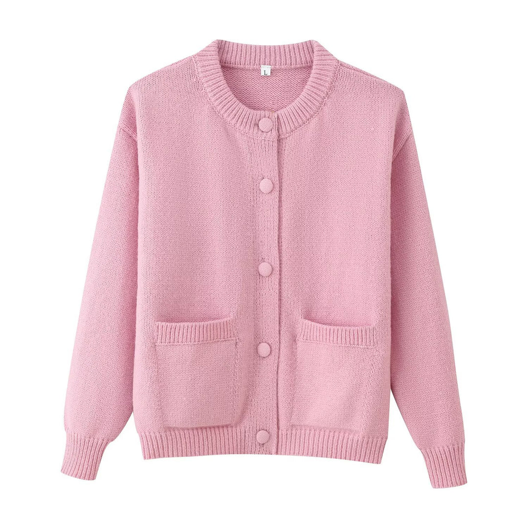 Damen 200+ Oversize Strickcardigan mit Rundhalsausschnitt, bezogenen Knöpfen und aufgesetzten Taschen Nord Taschen