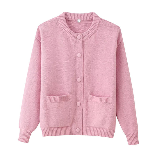 Damen 200+ Oversize Strickcardigan mit Rundhalsausschnitt, bezogenen Knöpfen und aufgesetzten Taschen Nord Taschen