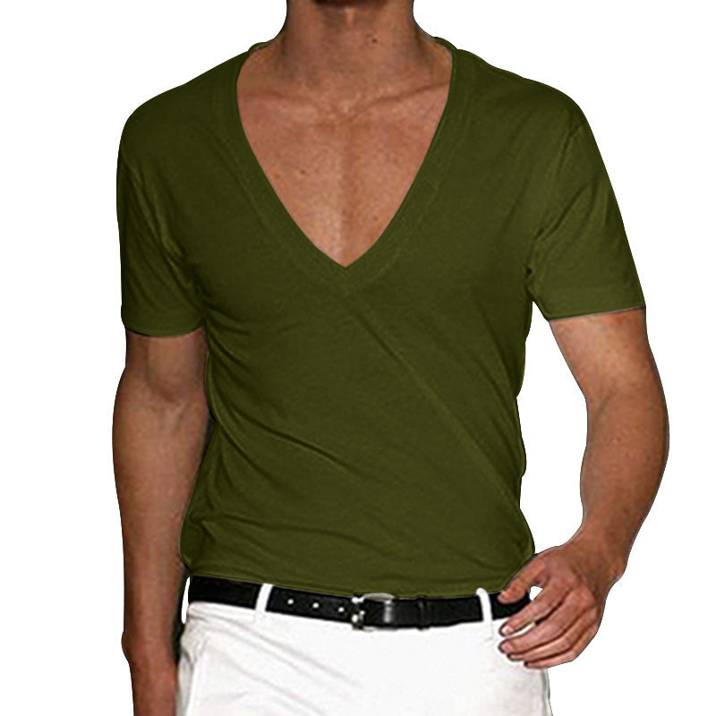 Herren nan tief ausgeschnittenes V-Ausschnitt Kurzarmshirt aus Baumwollstretch mit tailliertem Schnitt