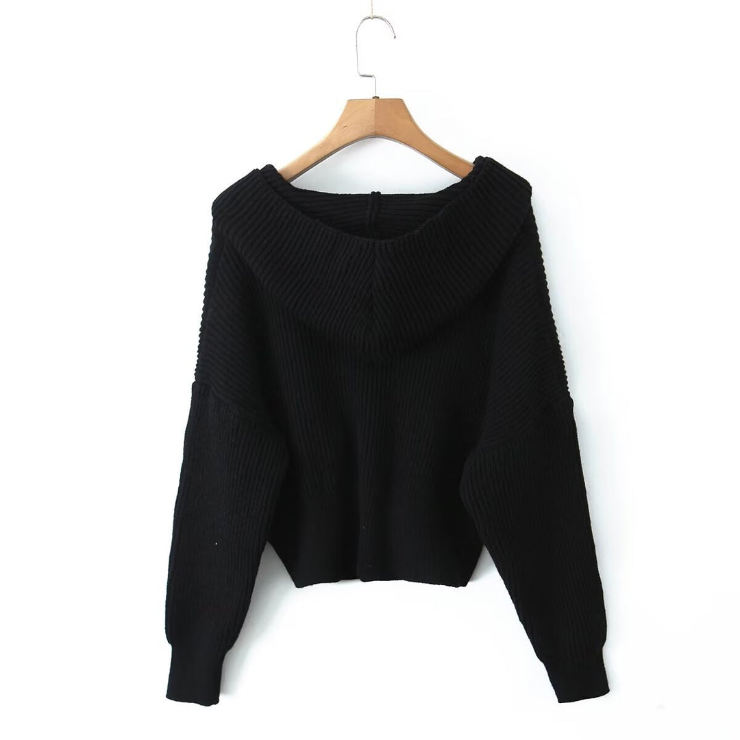Damen Kurze Rippstrick-Cardigan mit weitem Kapuzenkragen und aufgesetzten Taschen Nord Taschen