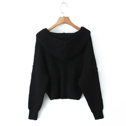 Damen Kurze Rippstrick-Cardigan mit weitem Kapuzenkragen und aufgesetzten Taschen Nord Taschen