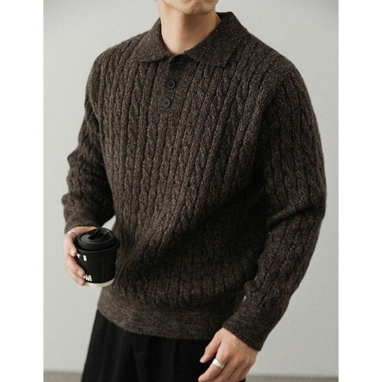 Herren Gemütlicher Grobstrickpullover mit Knopfleiste Nord Taschen