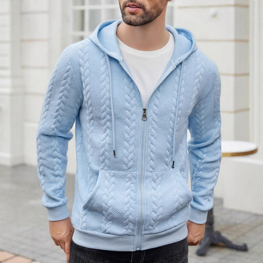 Herren strukturierte Kapuzen-Sweatjacke mit Zopfmuster, durchgehendem Reißverschluss und Kängurutasche Nord Taschen