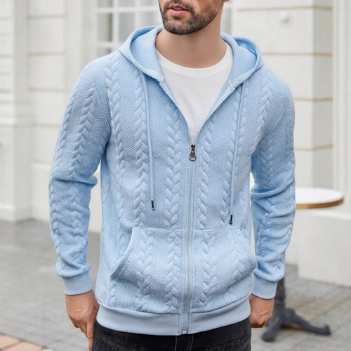 Herren strukturierte Kapuzen-Sweatjacke mit Zopfmuster, durchgehendem Reißverschluss und Kängurutasche Nord Taschen