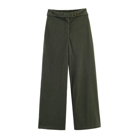 Damen Weite Highwaist‑Hose mit Umschlagbund und Cordoptik Nord Taschen