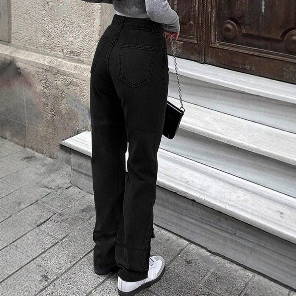 Damen Cargo-Denimhose mit großer Oberschenkeltasche und weitem Straight‑Leg Nord Taschen