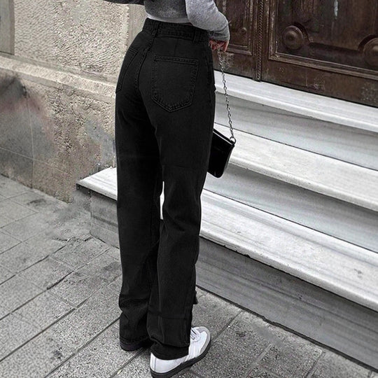 Damen Cargo-Denimhose mit großer Oberschenkeltasche und weitem Straight‑Leg Nord Taschen