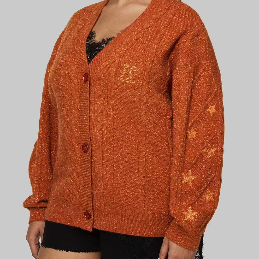 Damen Strickcardigan mit Zopfstrick, Stern‑Stickerei und Glanzfäden Nord Taschen