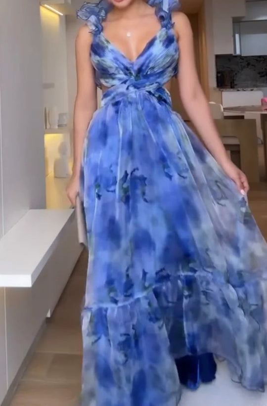 Damen Maxi-Kleid mit floralen Rüschen und schwingendem Design - Arvani