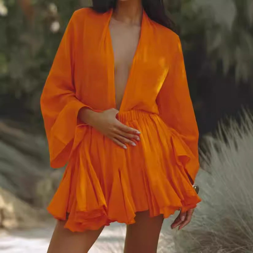 Damen Kurzarmkleid mit Leopardenmuster und fließendem Saum Nord Taschen
