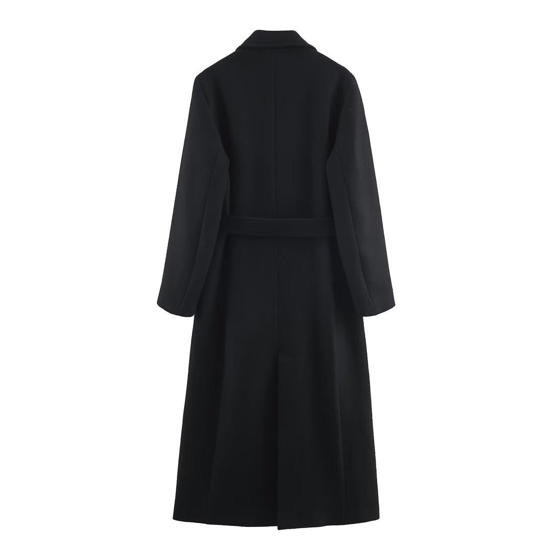 Damen 40+ eleganter knielanger Mantel mit Bindegürtel und doppelreihiger Knopfleiste Nord Taschen