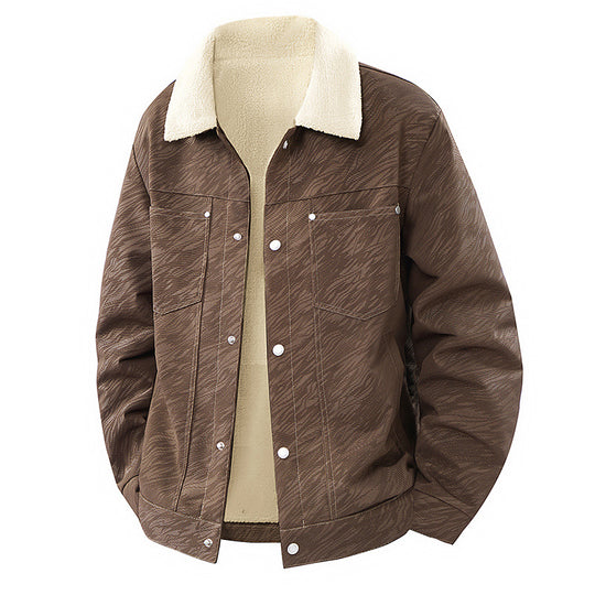 Herren Lässige Sherpa-gefütterte Truckerjacke mit Kunstfellkragen Nord Taschen
