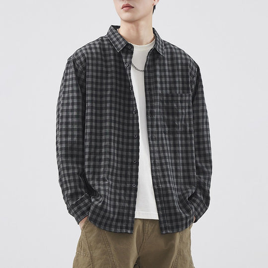 Herren Karierte Overshirt-Hemdjacke aus Baumwollmischung mit Brusttasche und lockerem Schnitt Nord Taschen
