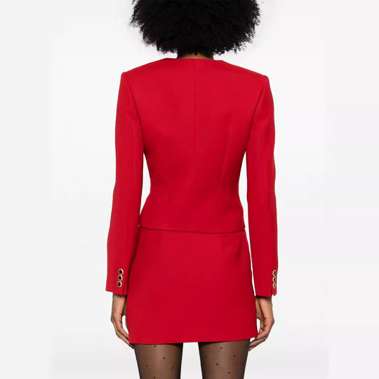 Damen Zweiteiliger Blazer-Top mit V‑Ausschnitt und Wickel-Minirock im Tailoring-Look Nord Taschen