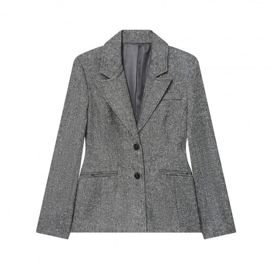 Damen Taillierter Wollmix-Blazer mit Reverskragen und Pattentaschen Nord Taschen