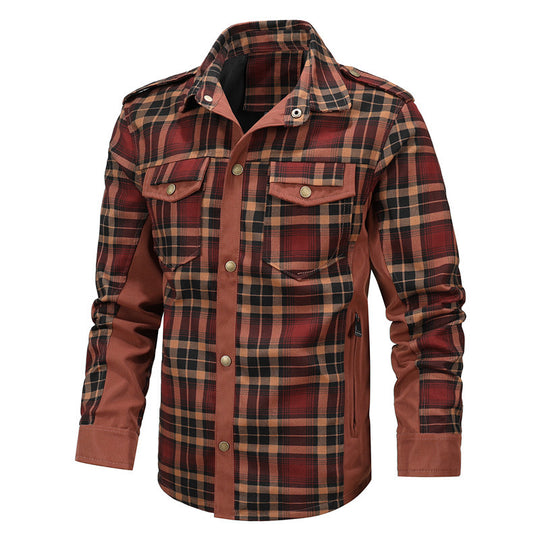 Herren Kariertes Hemdjacke im Field‑Stil mit Epauletten, Brustklappen und verstärkten Seitenpaneelen Nord Taschen
