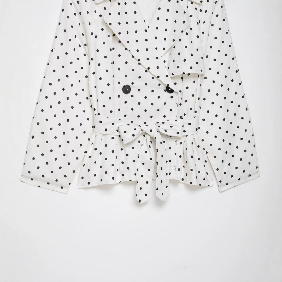 Damen Gepunktete Cropped Trenchjacke mit Bindegürtel Nord Taschen