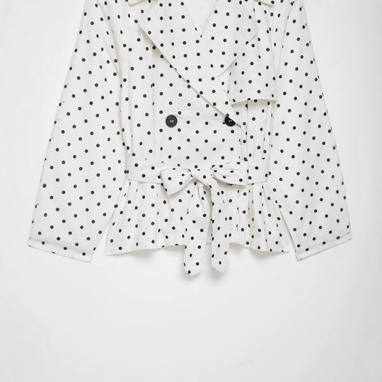 Damen Gepunktete Cropped Trenchjacke mit Bindegürtel Nord Taschen