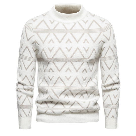 Herren Feinstrick-Mockneck-Pullover mit geometrischem Jacquardmuster und geripptem Saum Nord Taschen