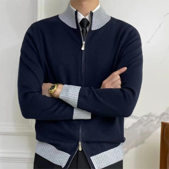 Herren Reißverschluss-Feinstrick-Cardigan mit Stehkragen und geripptem Saum Nord Taschen