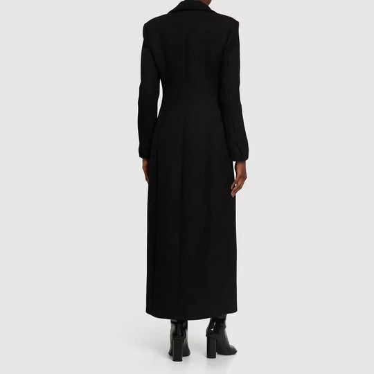Damen Taillierter Longline-Mantel mit Reverskragen und Einreiher-Schnitt Nord Taschen