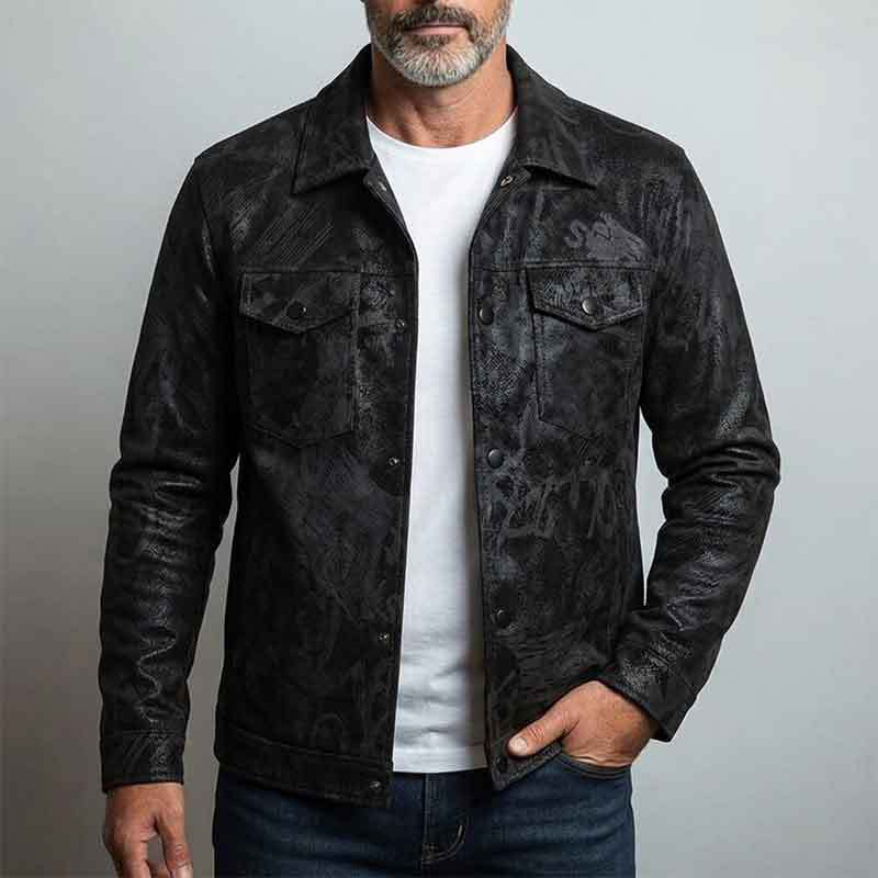Herren Modische Kunstlederjacke mit hohem Kragen und praktischen Taschen Nord Taschen
