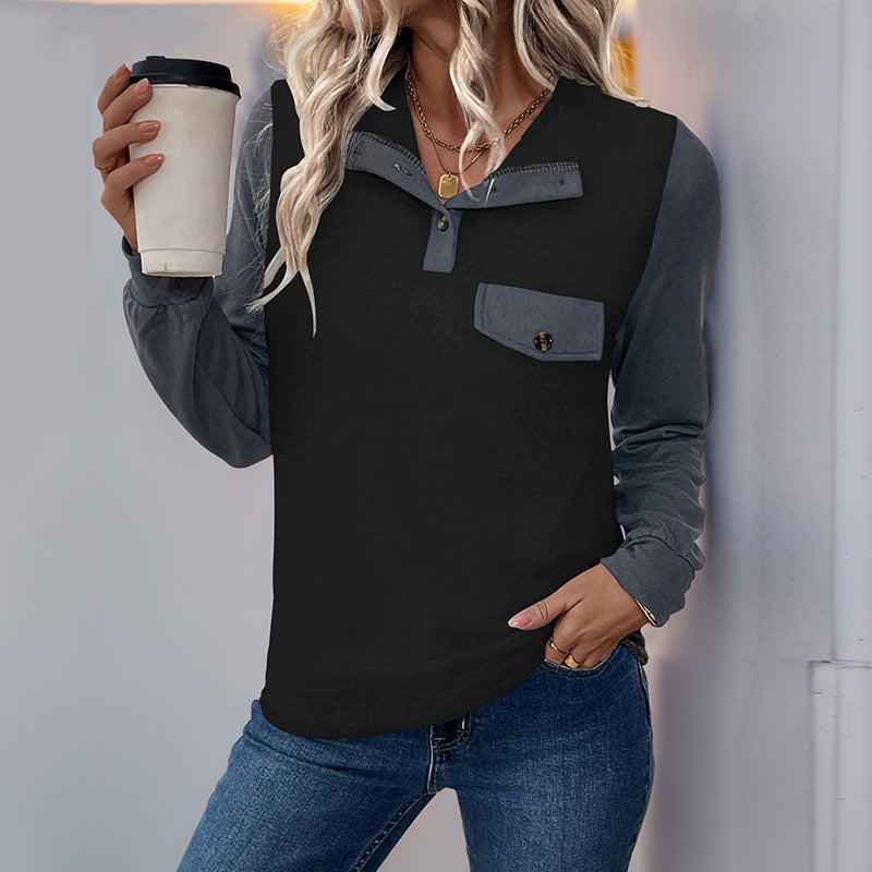Damen Lässiger Longsleeve Pullover mit Knopfleiste Nord Taschen