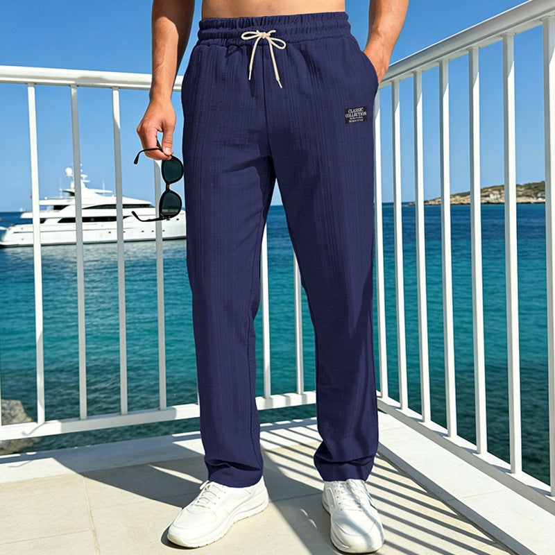 Herren Leichte Relax-Loungehose aus Strukturjersey mit Tunnelzug und geradem Bein Nord Taschen