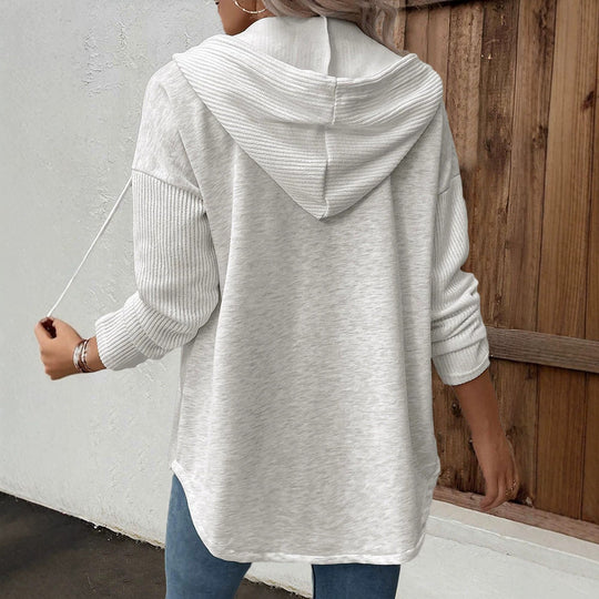 Damen Modische Strickjacke mit Kapuze und Knopfleiste Nord Taschen