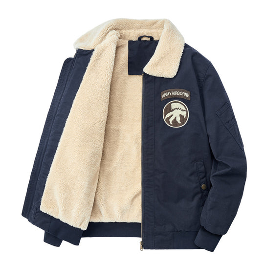 Herren Pilotenblouson mit Teddyfutter, gestickten Patches und Canvasaußenstoff Nord Taschen