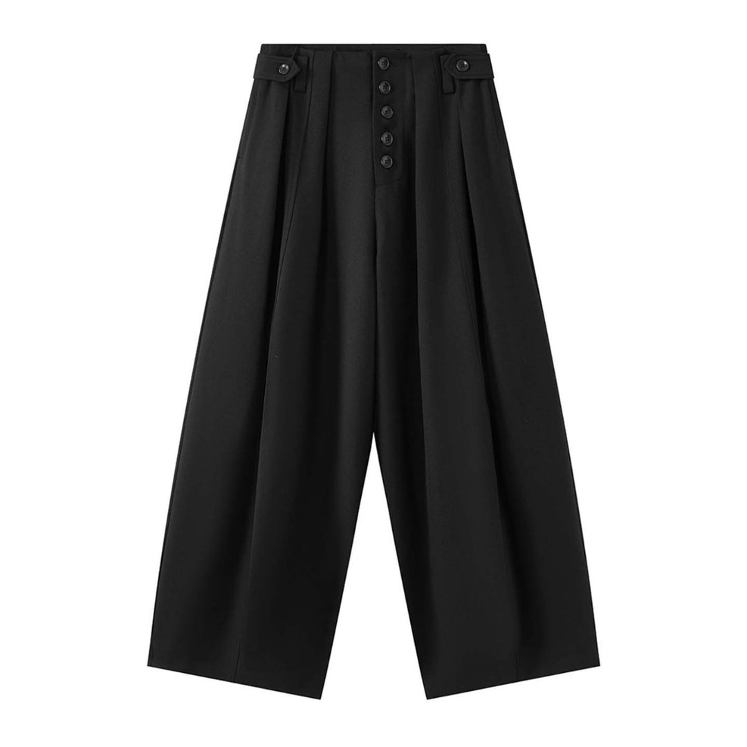 Damen weite Hose mit hoher Taille und dekorativer Knopfleiste Nord Taschen