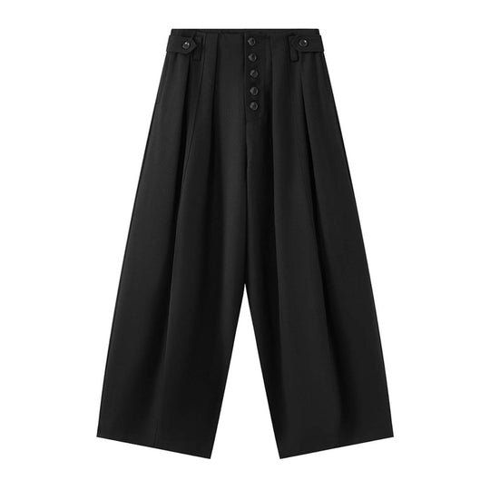 Damen weite Hose mit hoher Taille und dekorativer Knopfleiste Nord Taschen