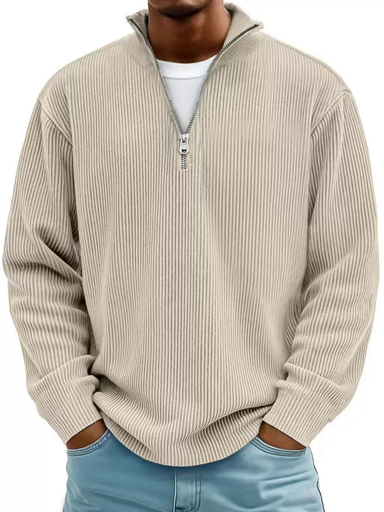 Herren gerippter Strickpullover mit Halbreißverschluss und Stehkragen Nord Taschen