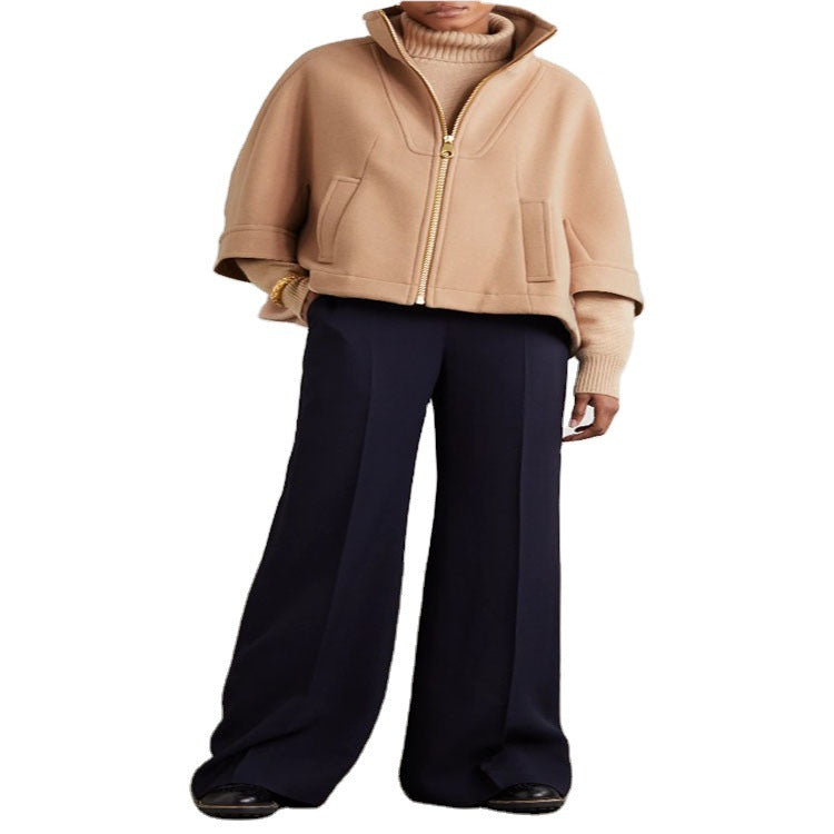 Damen Kurzcape-Jacke aus Wollmix mit Stehkragen und Reißverschluss Nord Taschen