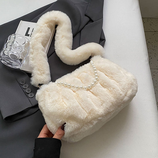 Damen Plüsch-Handtasche mit dekorativen Perlenakzenten Nord Taschen