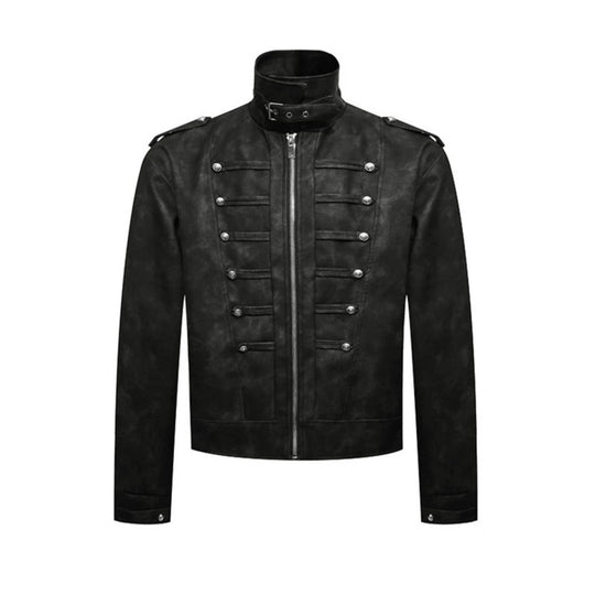 Herren Kurzjacke im Military-Marching‑Look aus Velourslederimitat mit Stehkragen & Zierknöpfen Nord Taschen