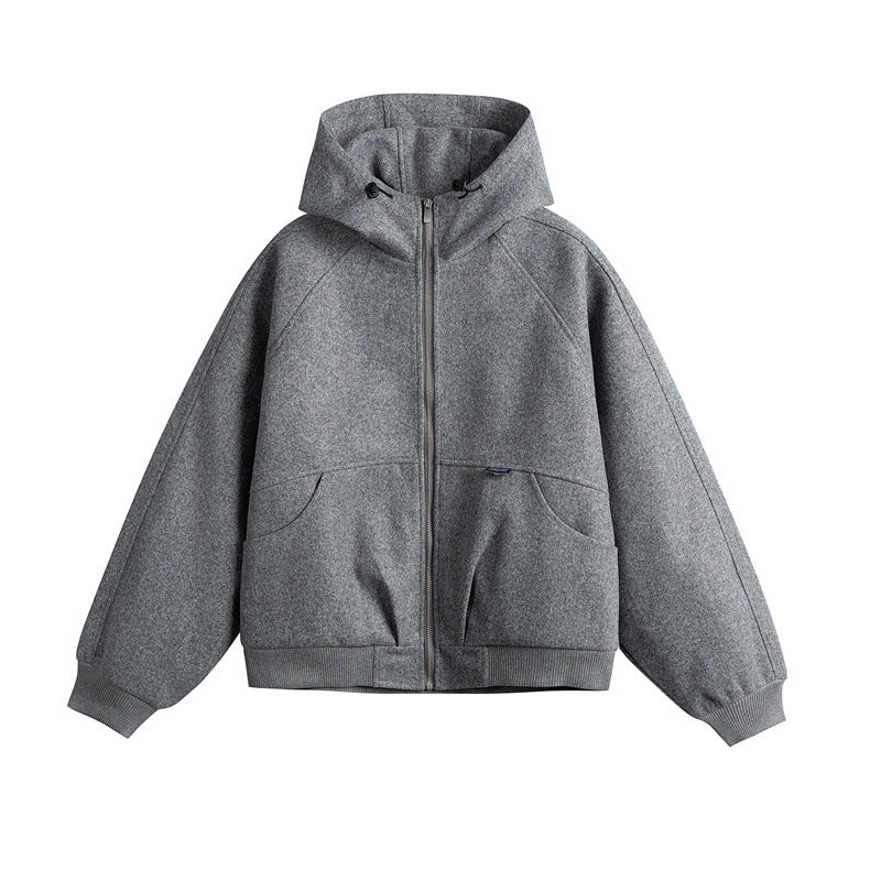 Unisex Oversize Kapuzenblouson aus Wollmix mit Reißverschluss und Kängurutaschen Nord Taschen