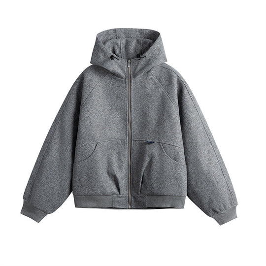 Unisex Oversize Kapuzenblouson aus Wollmix mit Reißverschluss und Kängurutaschen Nord Taschen