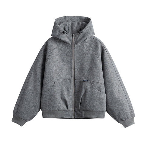 Unisex Oversize Kapuzenblouson aus Wollmix mit Reißverschluss und Kängurutaschen Nord Taschen
