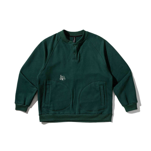 Herren Sweatshirt mit Knopfleiste im Henley‑Stil, Raglanärmeln und aufgesetzten Rundtaschen Nord Taschen
