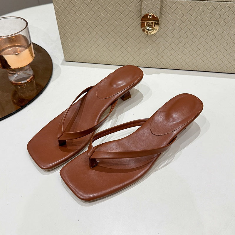 Damen Minimalistische Zehentrenner-Sandalen mit elegantem Absatz