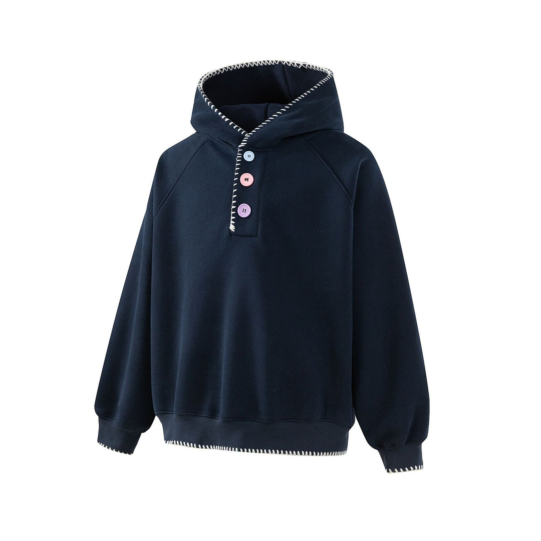 Damen Kapuzenpullover mit halber Knopfleiste, dekorativer Sattelnaht und Oversize-Schnitt Nord Taschen