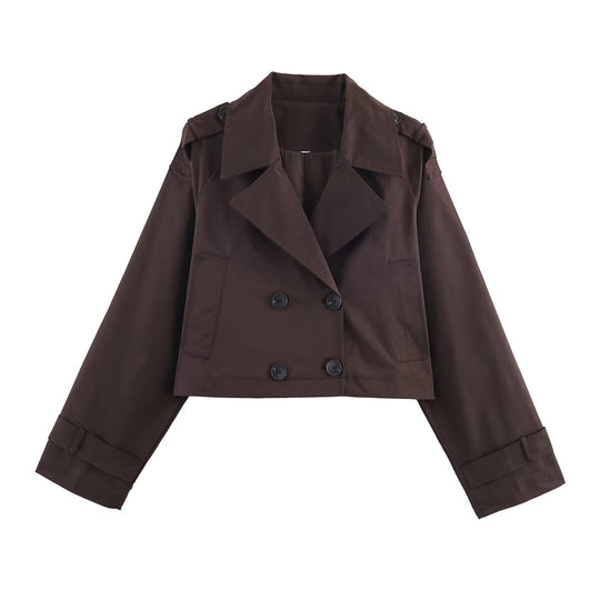 Damen Kurzgeschnittene Trenchjacke im Boxy‑Schnitt mit Doppelreiher und Schulterriegeln Nord Taschen